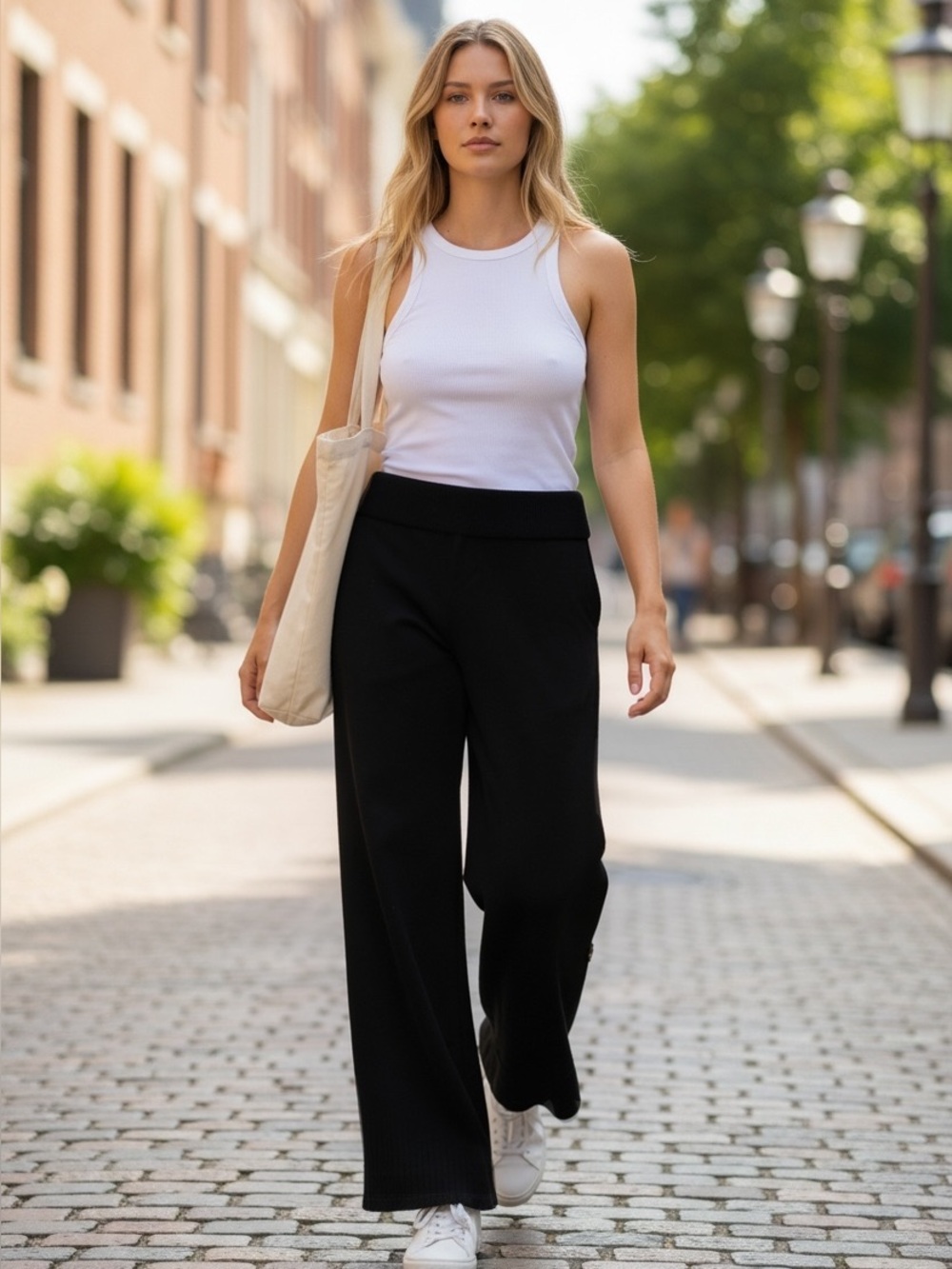 NWT The Drop Bernadette Black Wide Leg Soft Knit Pants Medium